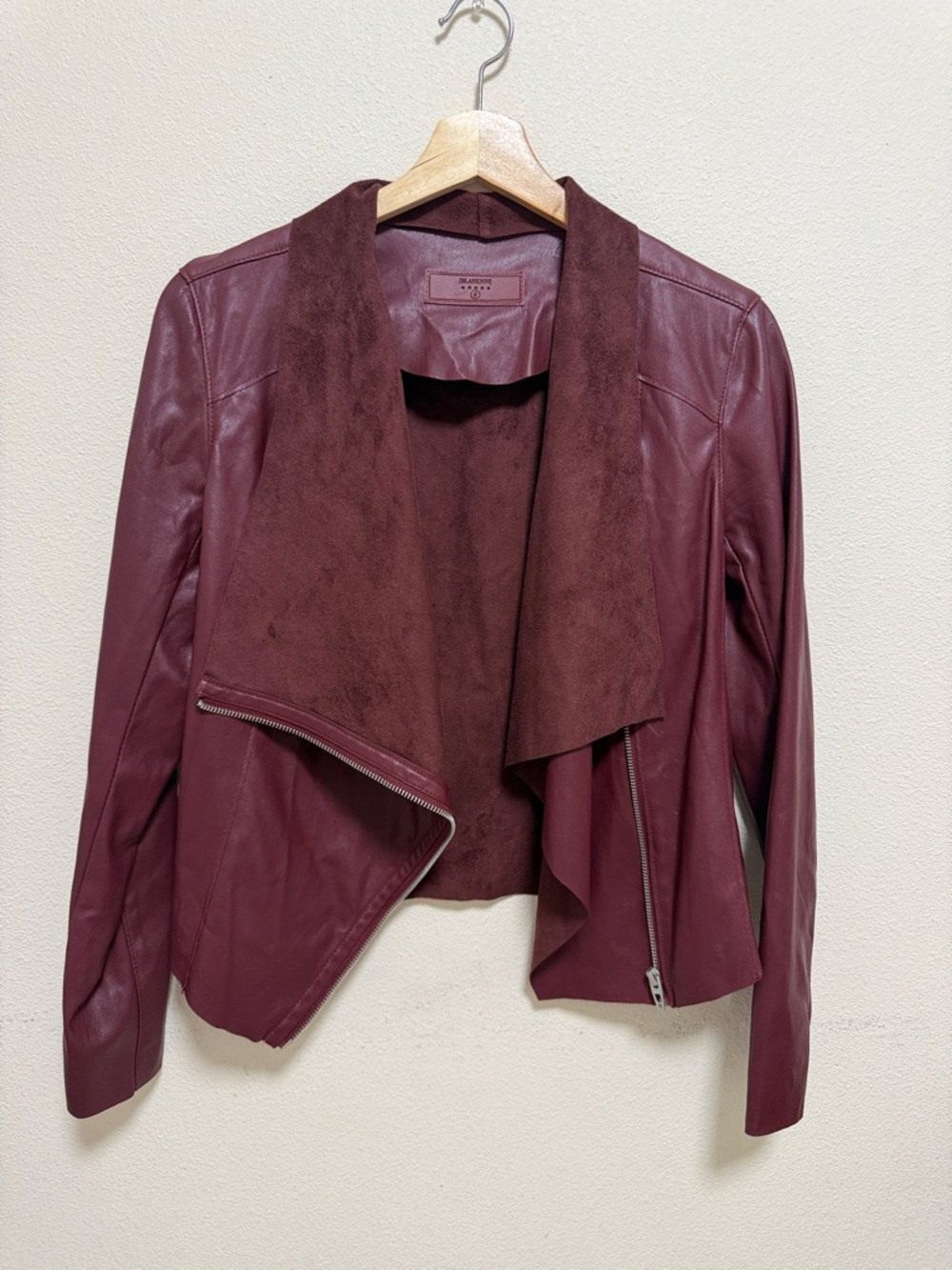 Blank NYC Womens Wine Draped Faux Leather Jacket